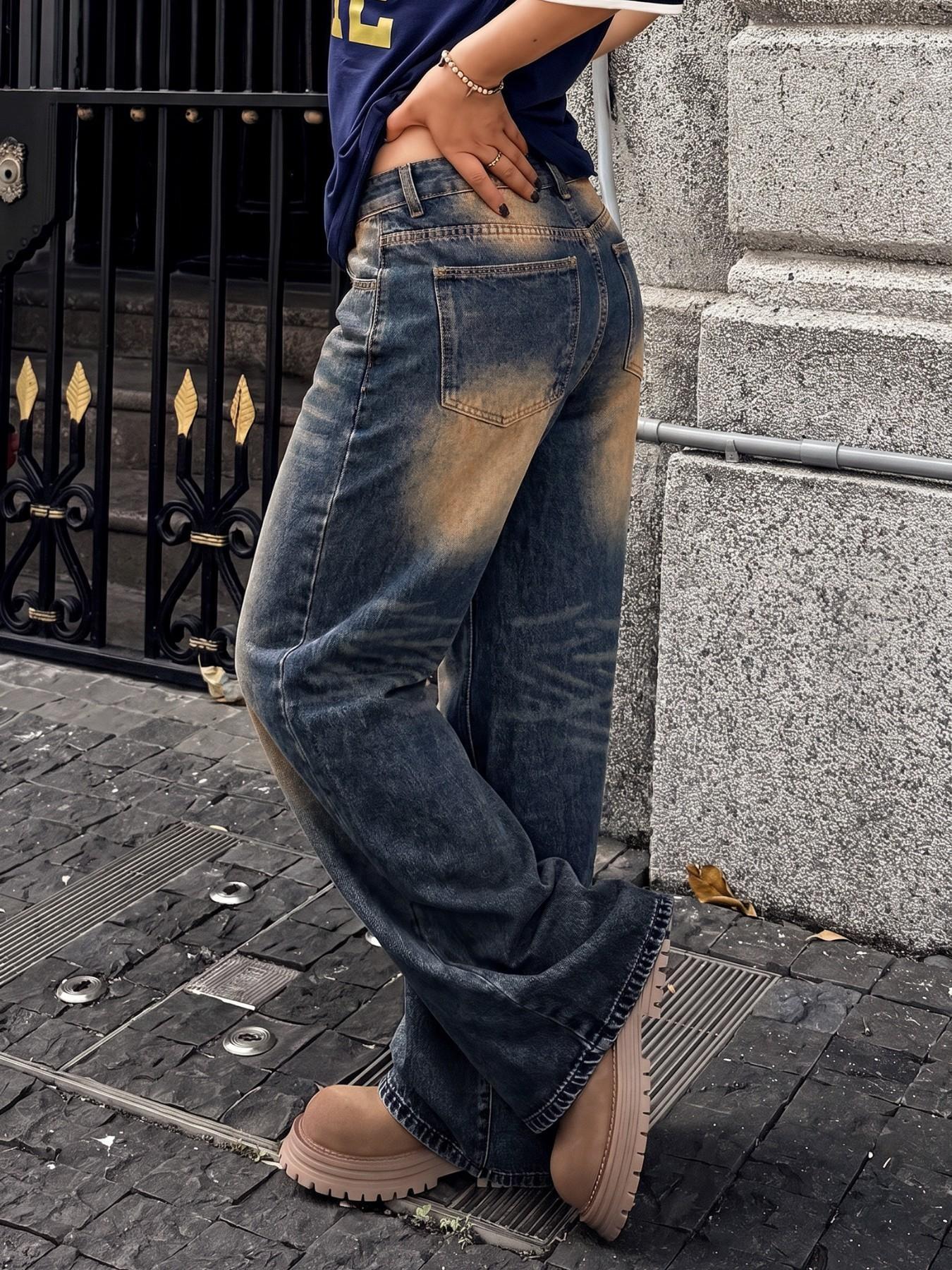 Vintage Wash High Waisted Wide Jeans