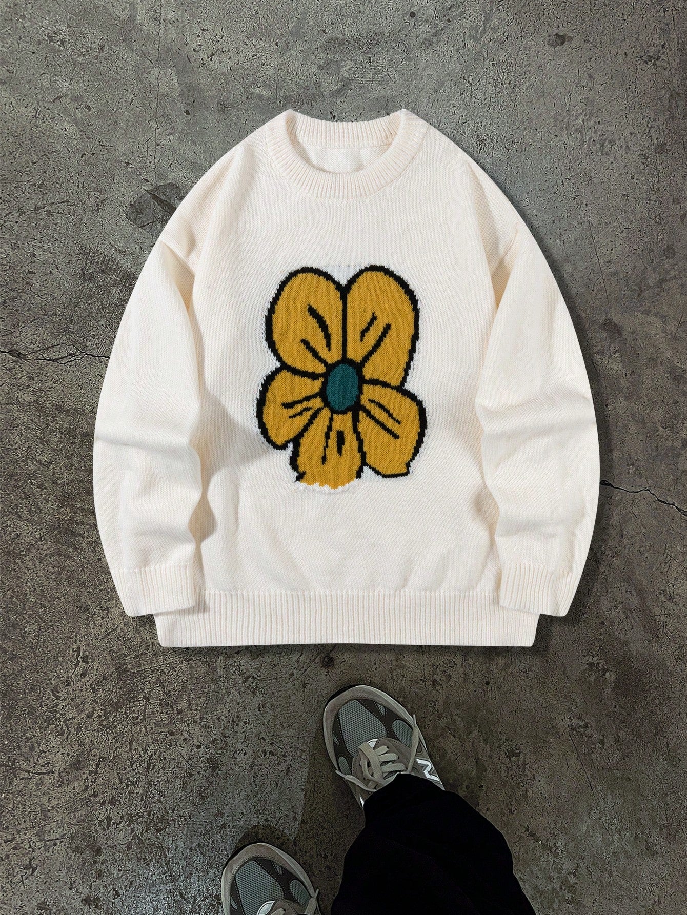 Oversized Floral Graphic Knit Sweater