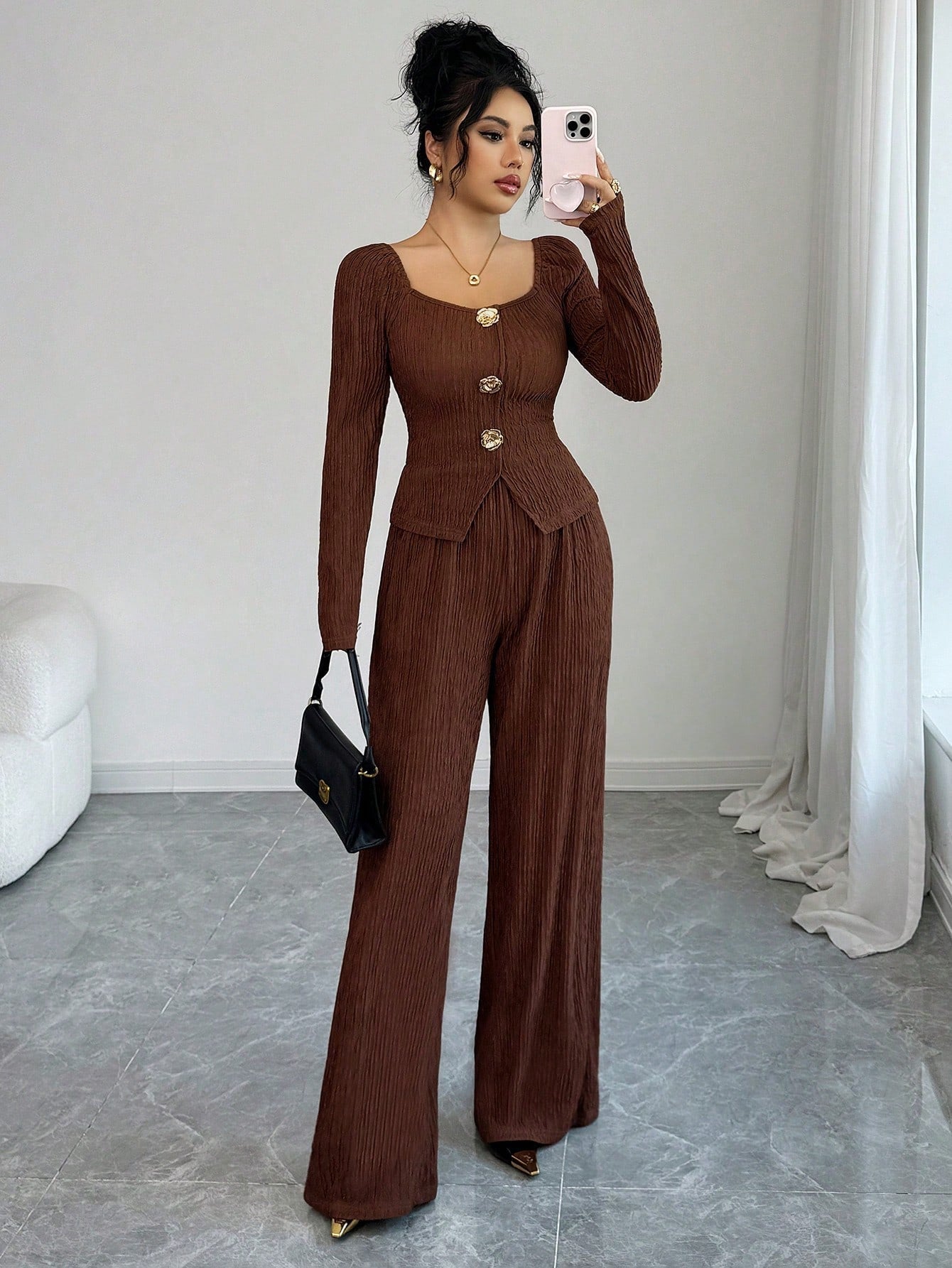 Elegant Button Detailed Pleated Pant Set