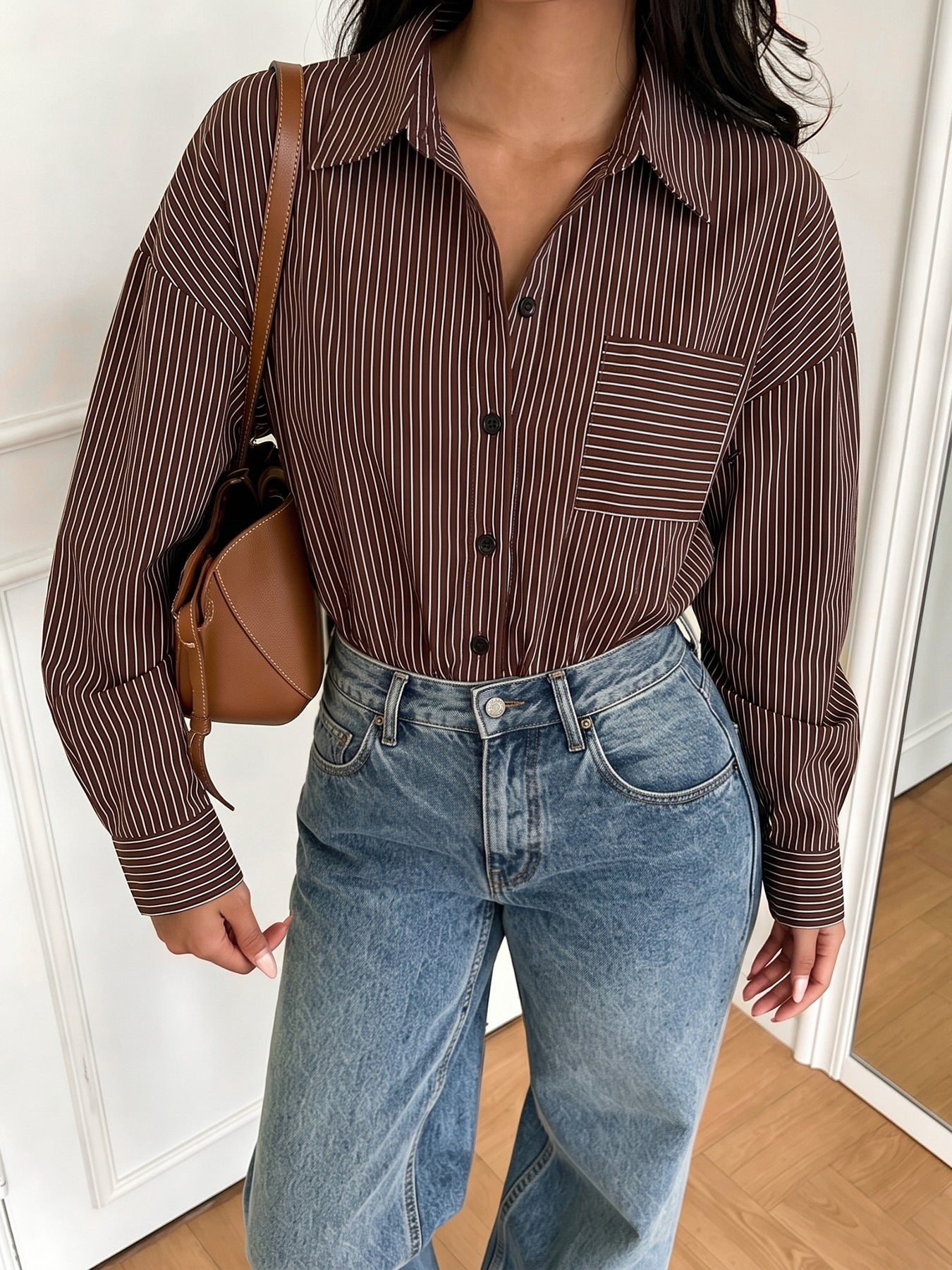 Oversized Striped Button Down Bodysuit