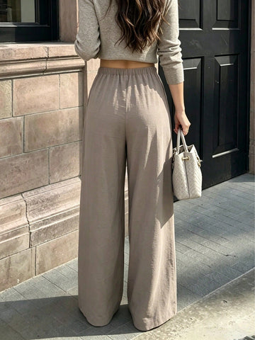 High Waisted Pleated Wide Leg Trousers
