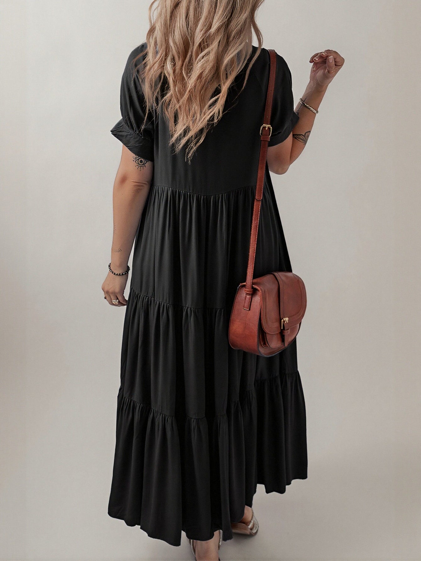 Tiered Asymmetric Hem Maxi Dress
