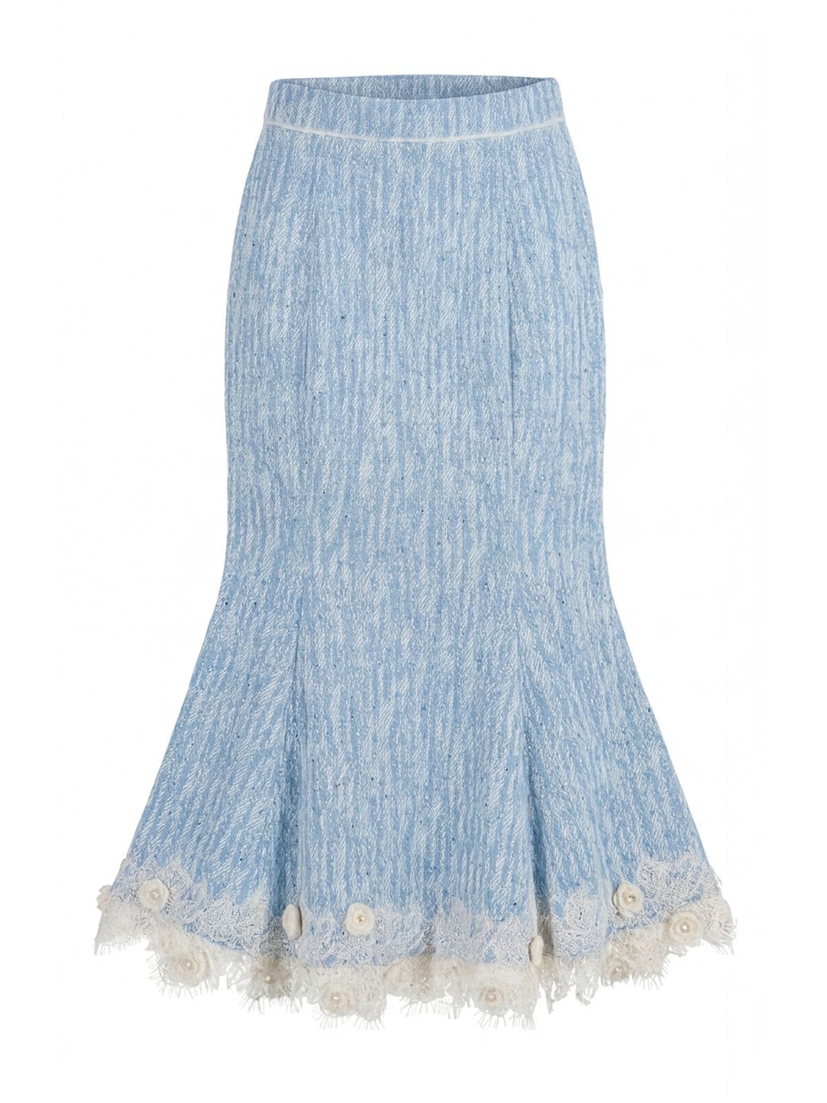 Blue Tweed Lace Trim Mermaid Skirt
