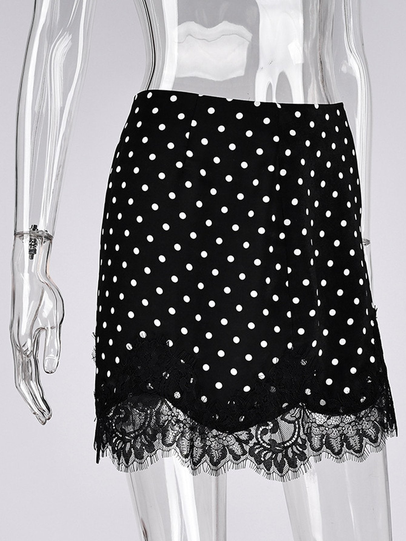 Polka Dot Lace Trim Mini Skirt