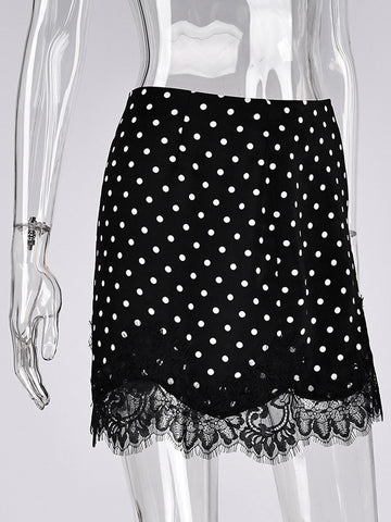 Polka Dot Lace Trim Mini Skirt
