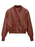 Cropped Faux Leather Bomber Jacket