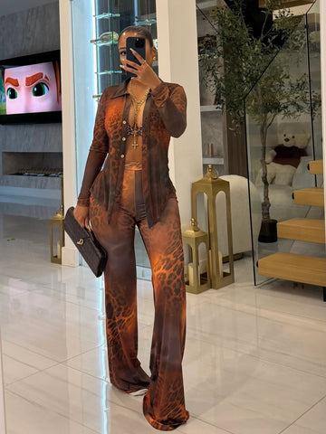 Sheer Leopard Print Pant Set