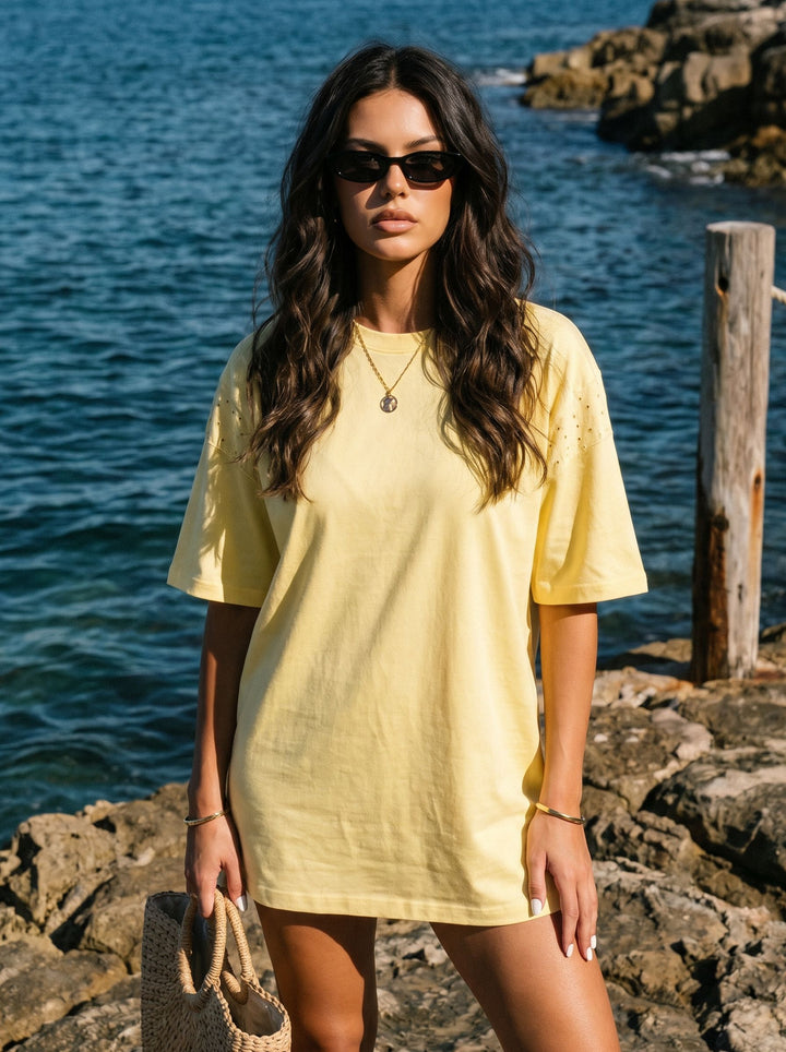 Oversized Eyelet Detail T-Shirt Dress