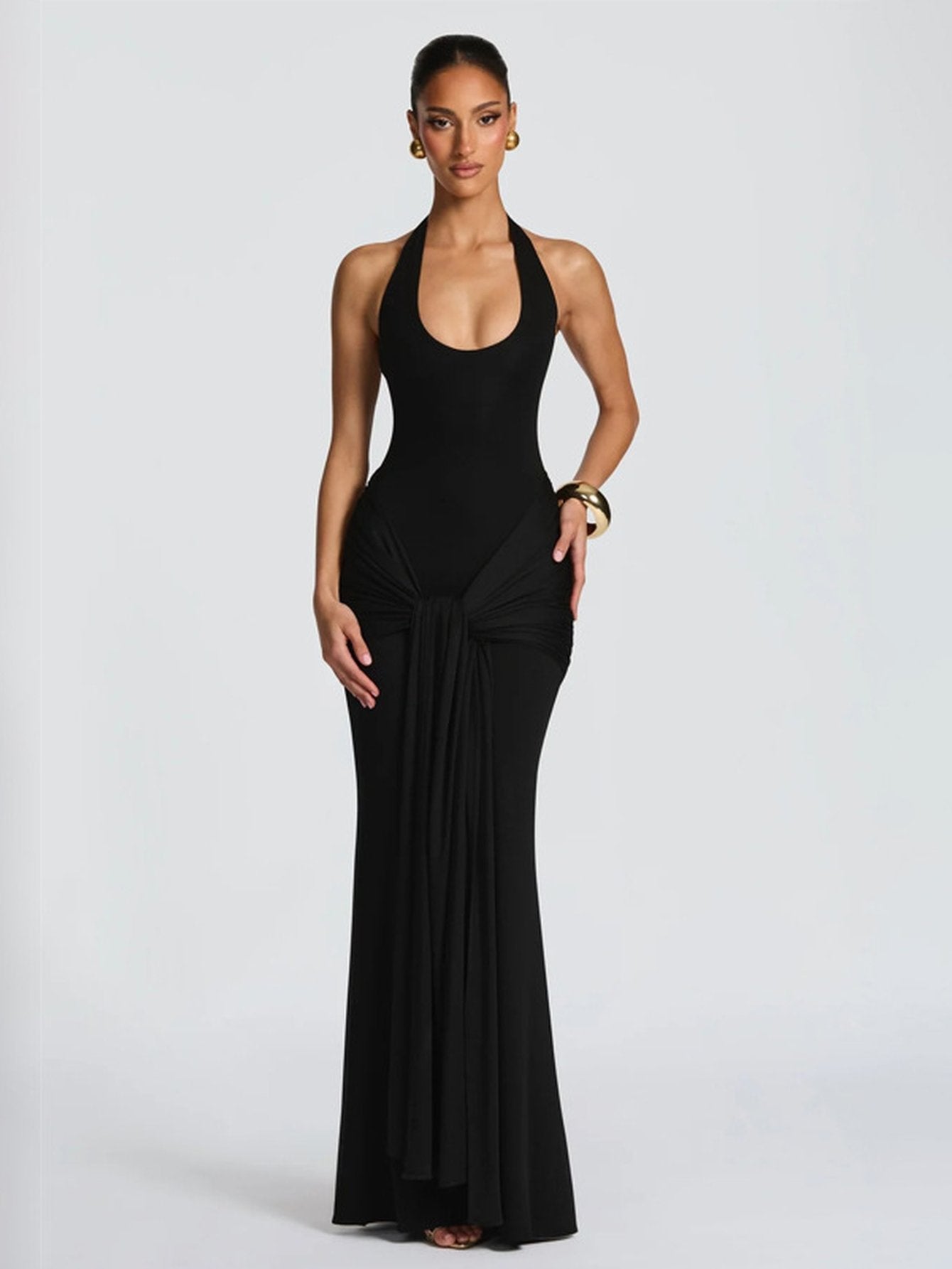 Halter Neck Draped Maxi Dress