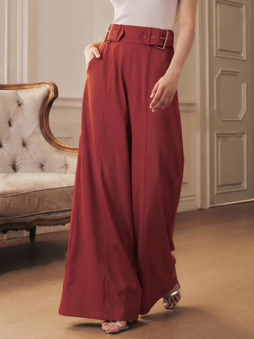 High Waisted Belted Wide Leg Pants