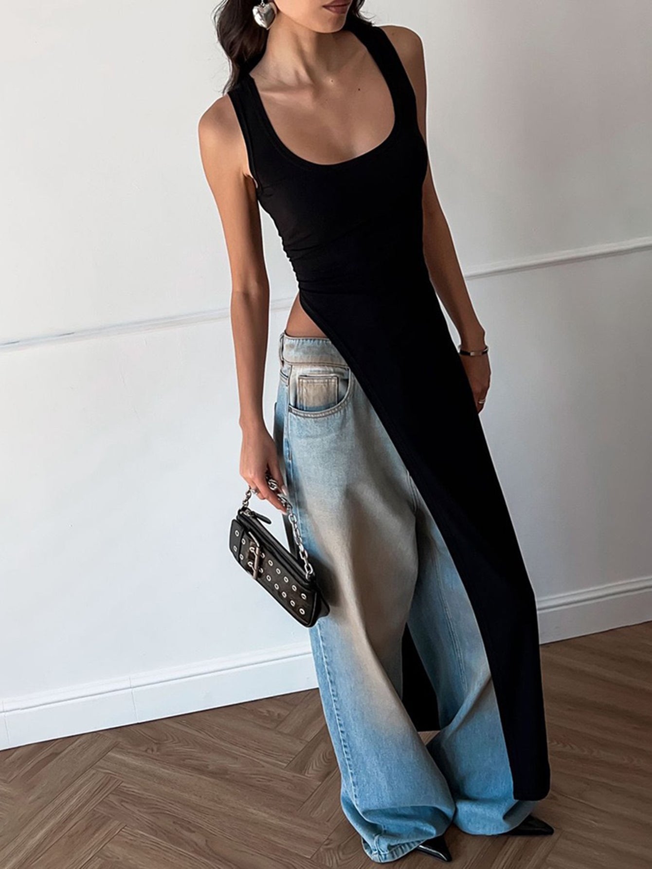 Asymmetric Hem Wide Strap Chic Top