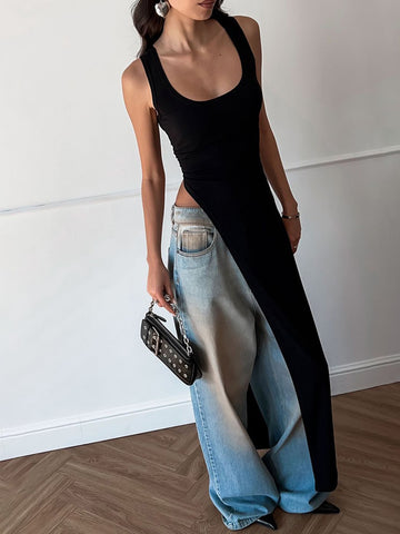 Asymmetric Hem Wide Strap Chic Top