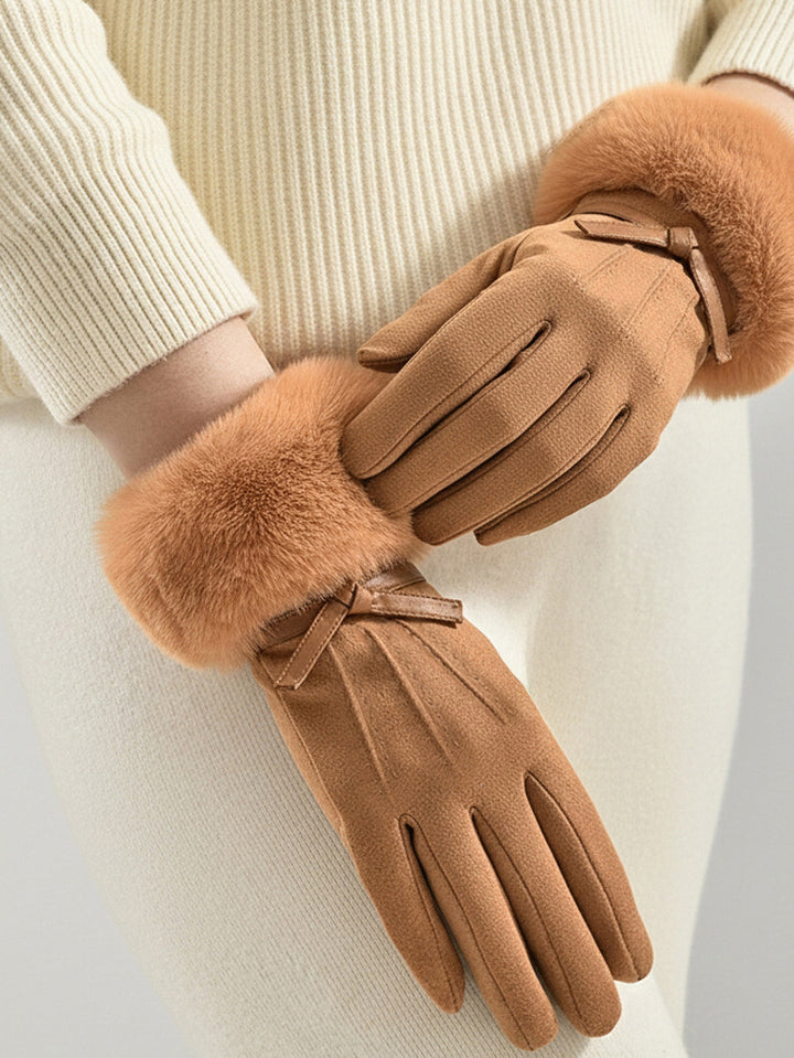 Faux Fur Trim Suede Gloves