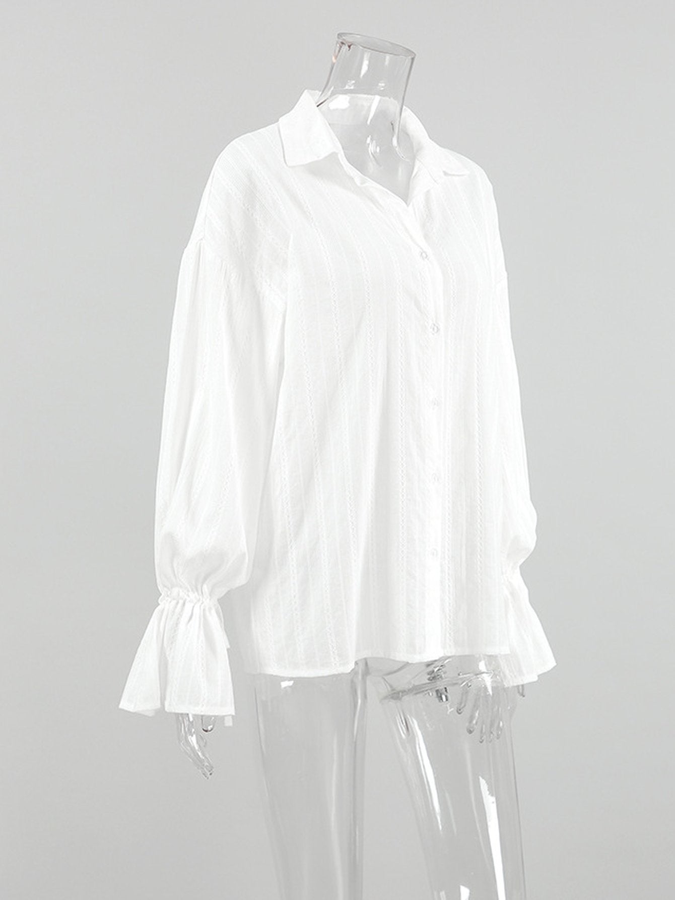 Sheer Striped Ruffle Sleeve Button Shirt
