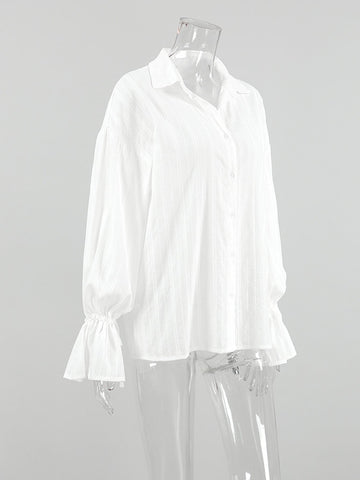 Sheer Striped Ruffle Sleeve Button Shirt