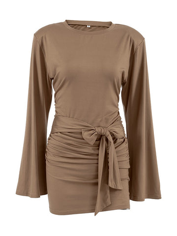 Ruched Tie Waist Mini Dress