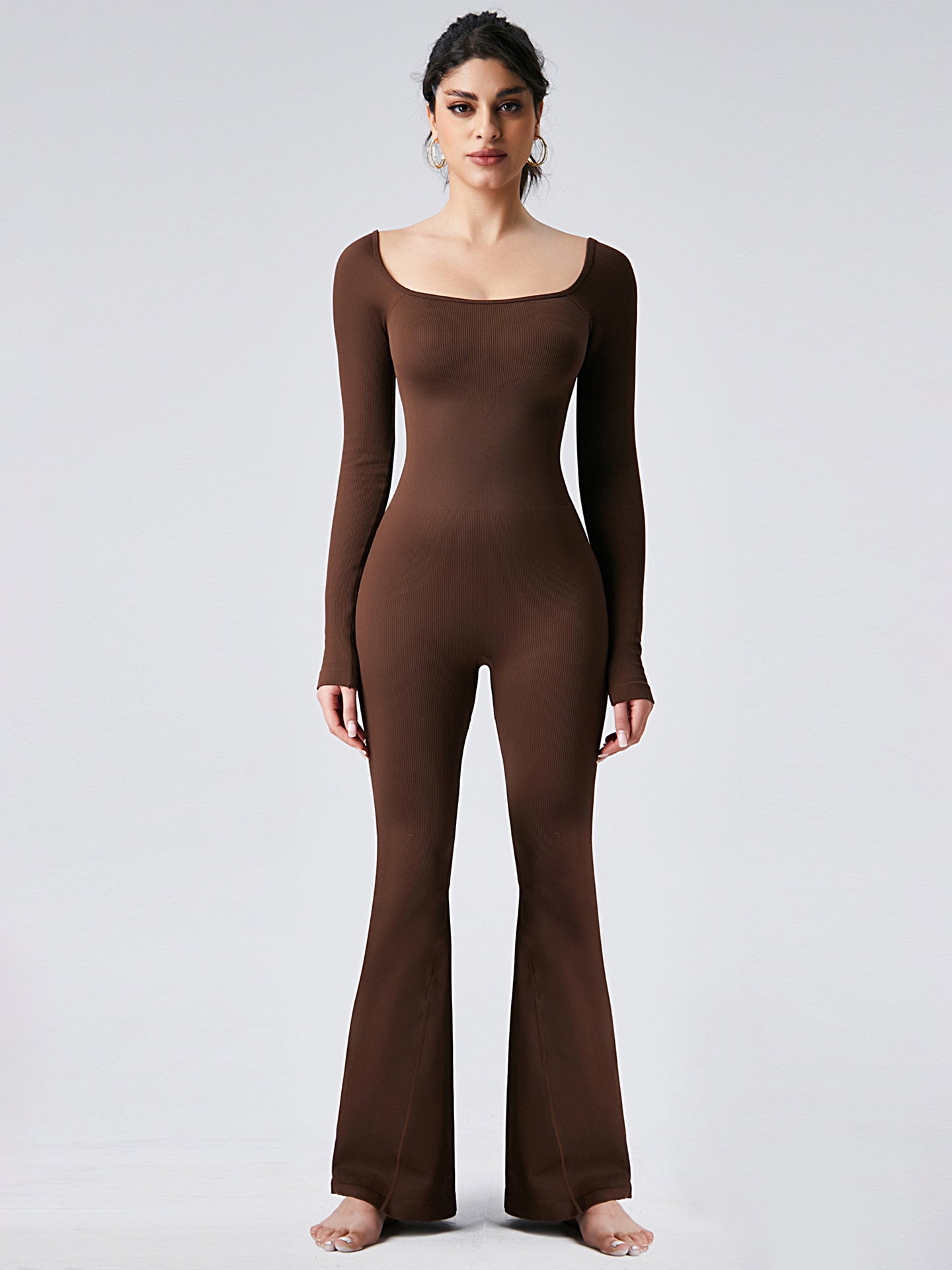 Square-Neck Flared-Leg Modern Jumpsuit-Multicolor