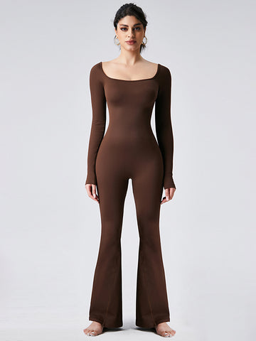 Square-Neck Flared-Leg Modern Jumpsuit-Multicolor