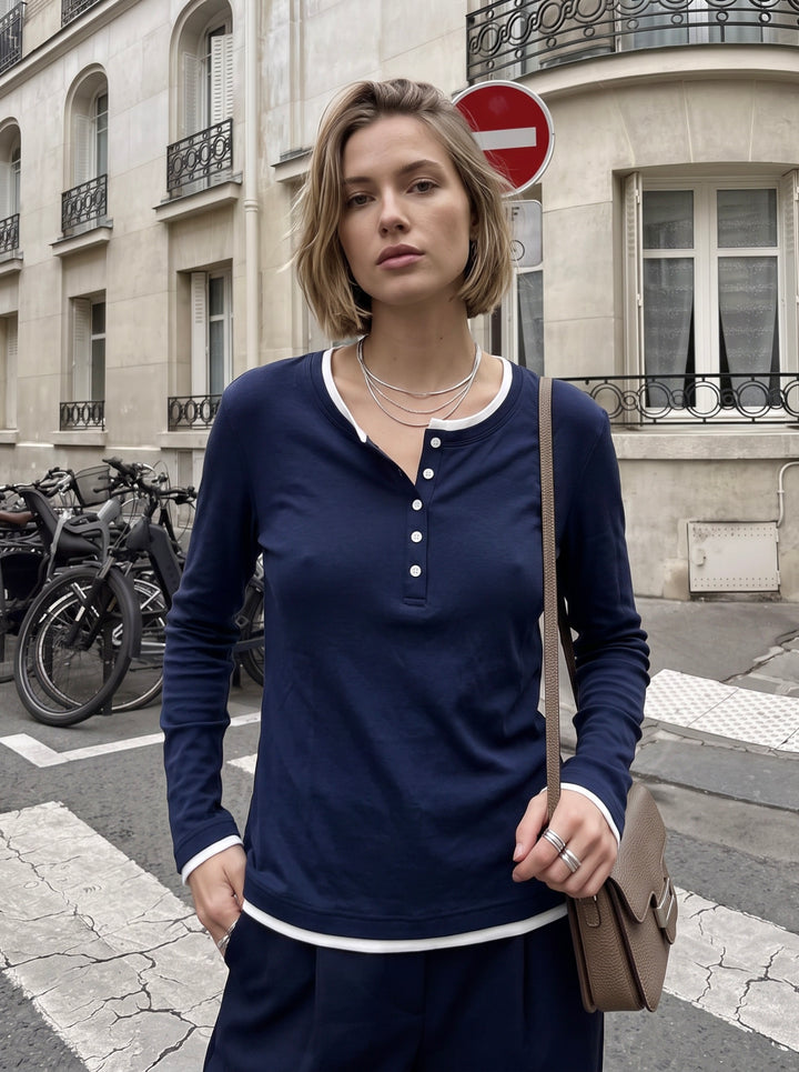 Layered Button Up Henley Sweater