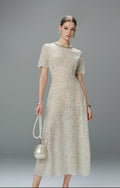 Elegant Beaded Lace Midi Dress