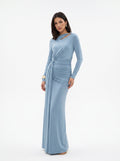 Elegant Ruched Asymmetric Long Sleeve Dress