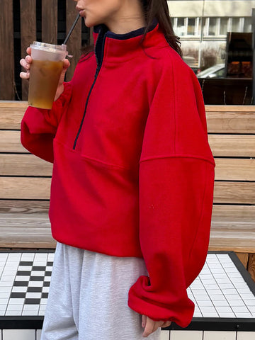 Oversized Half Zip Fleece Sweatshirt