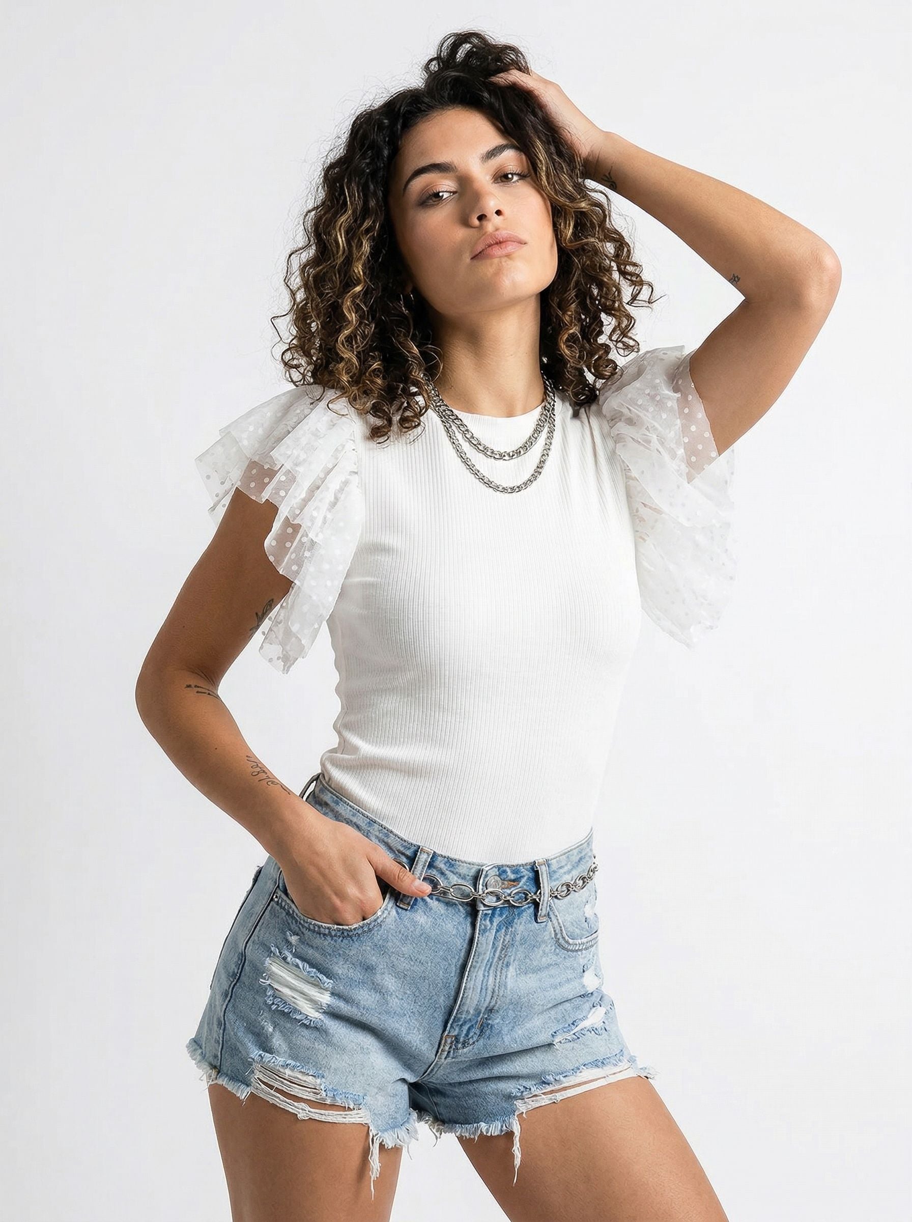 Layered Polka Dot Mesh Sweater