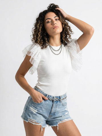 Layered Polka Dot Mesh Sweater