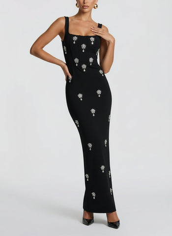 Wide-Strap Sleeveless Bodycon Evening Maxi Dress