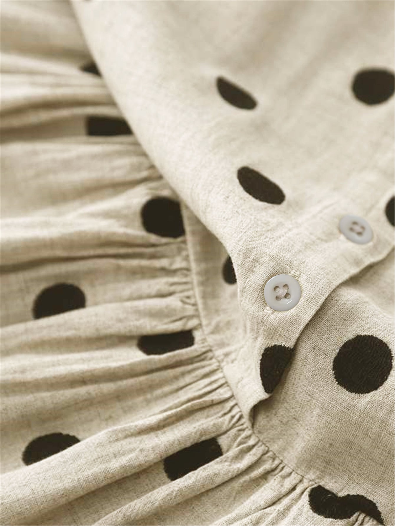Casual Polka Dot Linen Midi Dress