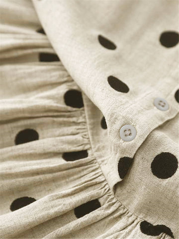 Casual Polka Dot Linen Midi Dress