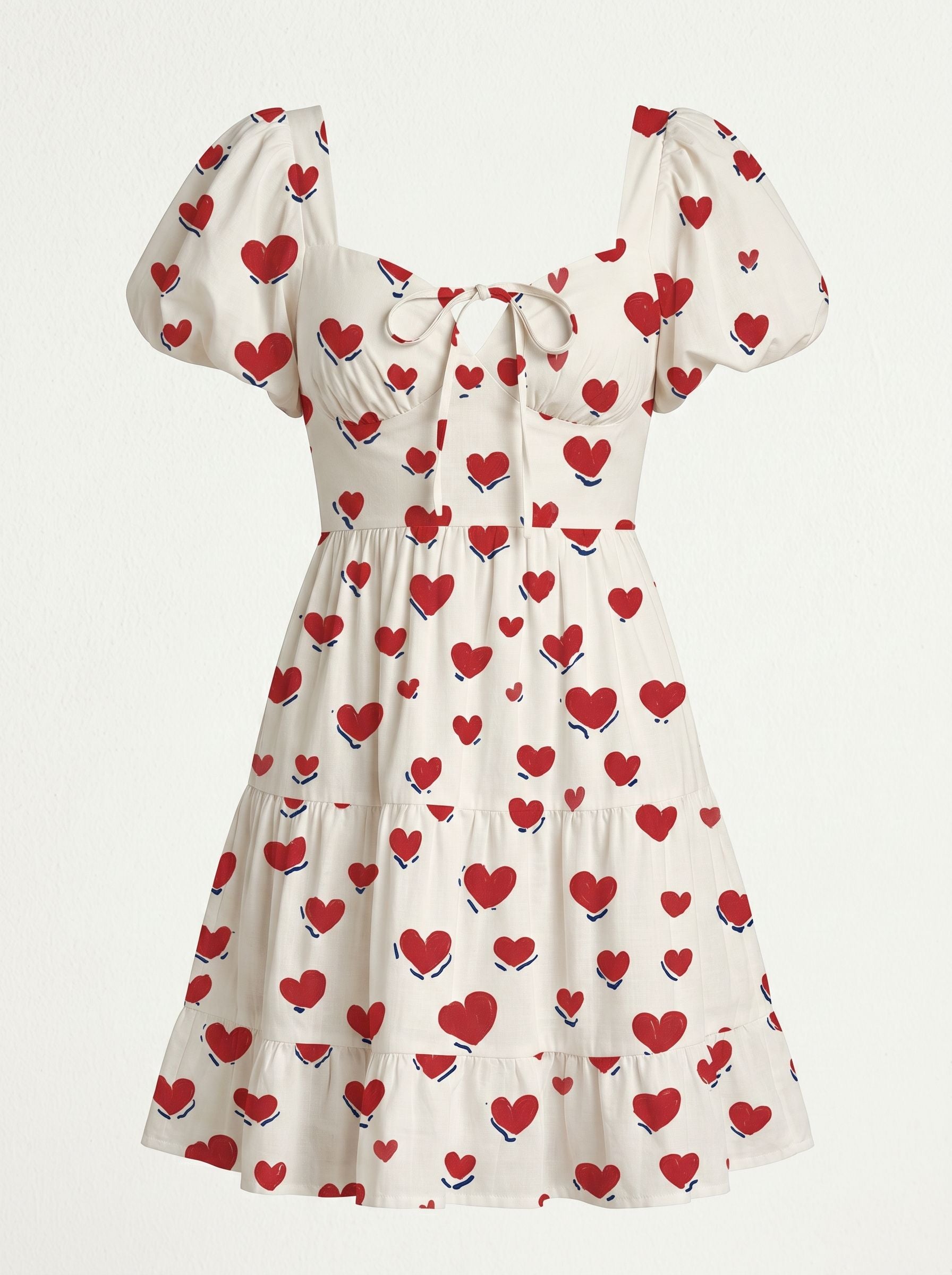 Floral Print Puff Sleeve Tiered Mini Dress