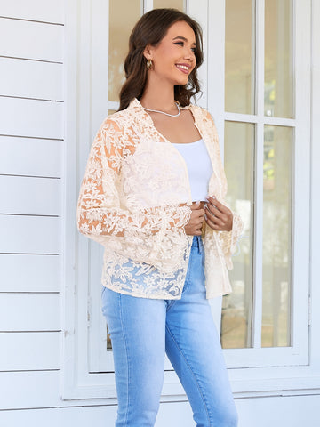 Sheer Floral Lace Button Up Shirt