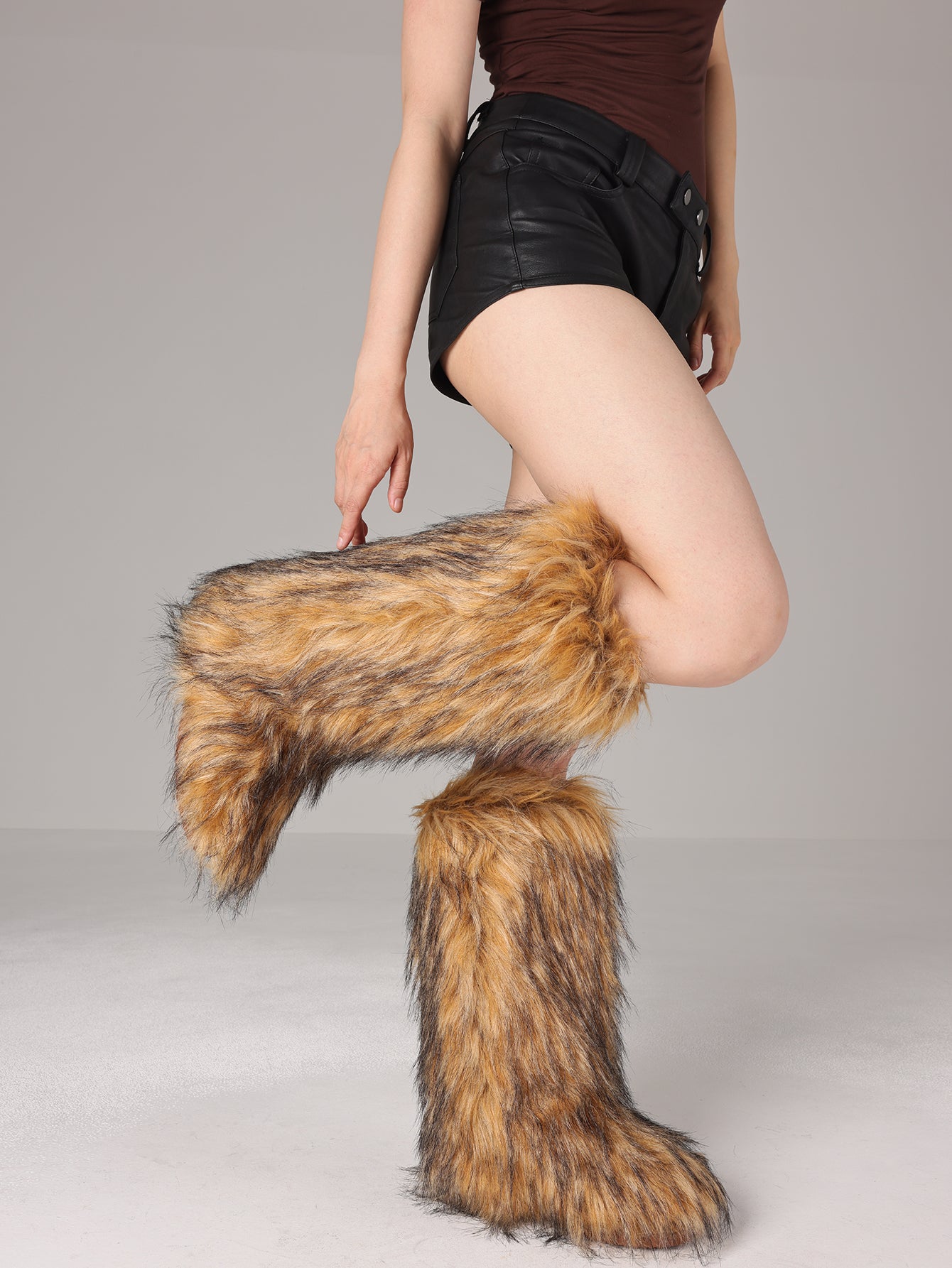 Plush Faux Fur Slip-On Design Cozy Boot-Brown