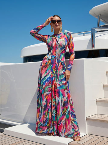 Vibrant Abstract Print Button Down Dress