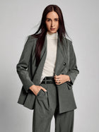 SAIA Peaked Lapel Double-Breasted Tailored Waist Blazer-Gray