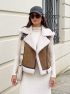 Faux Shearling Buckled Moto Vest