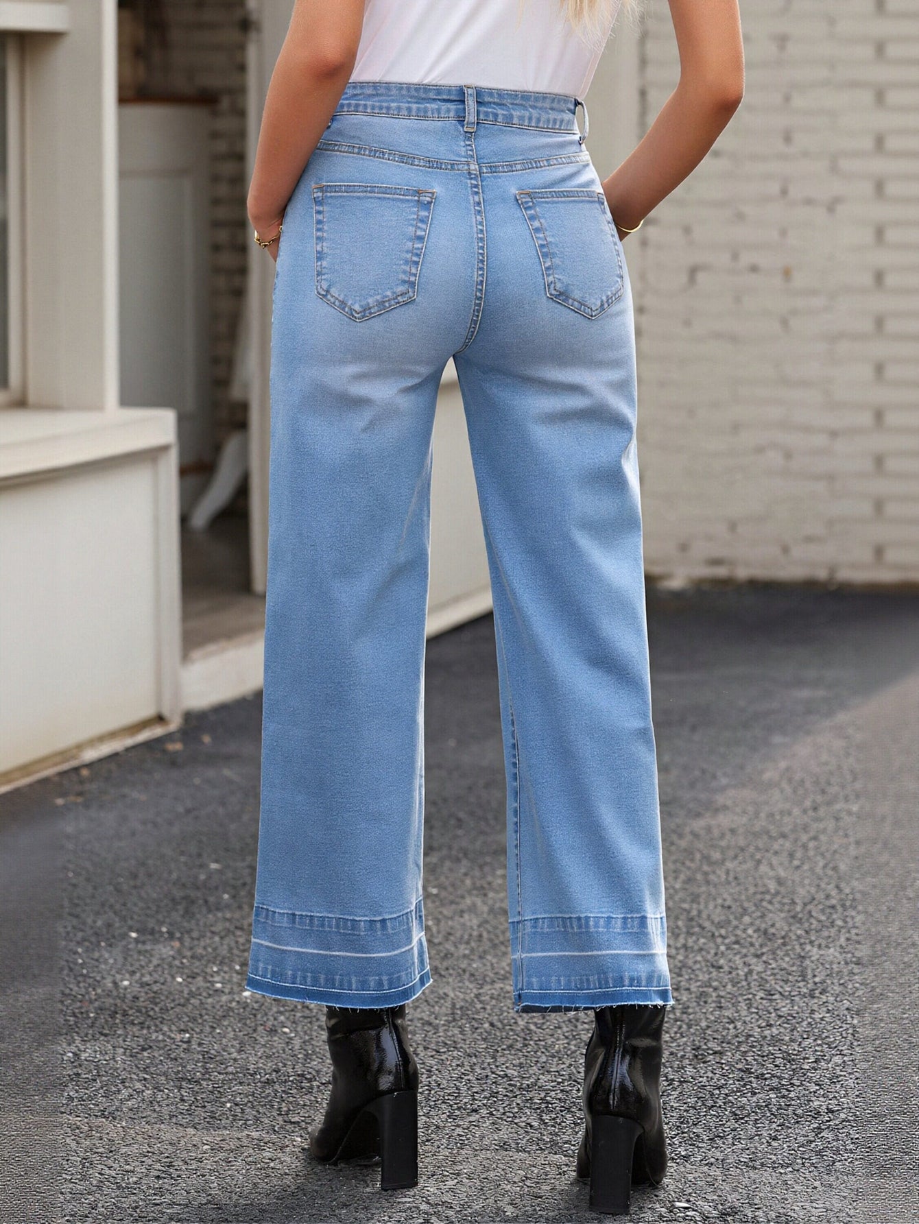 High Rise Raw Hem Wide Leg Jeans