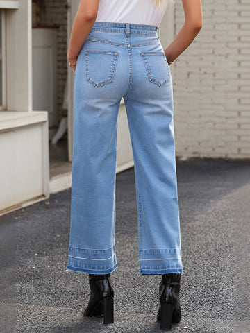 High Rise Raw Hem Wide Leg Jeans
