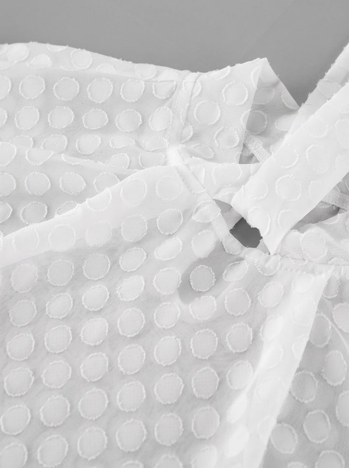 Sheer Polka Dot Tie Neck Blouse