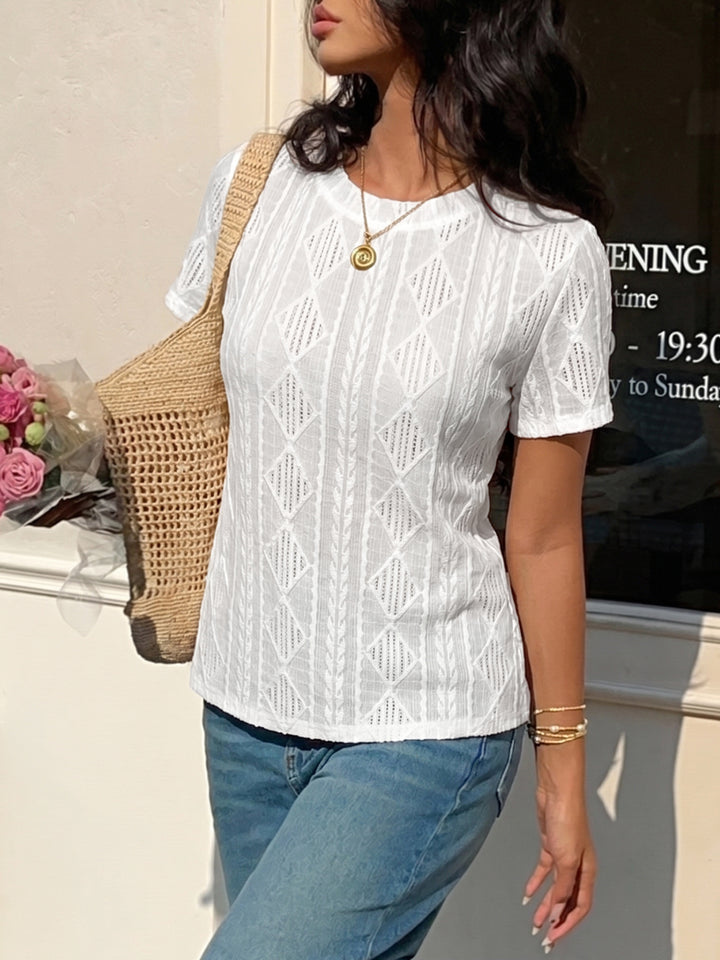 Textured Diamond Pattern Fitted T-Shirt
