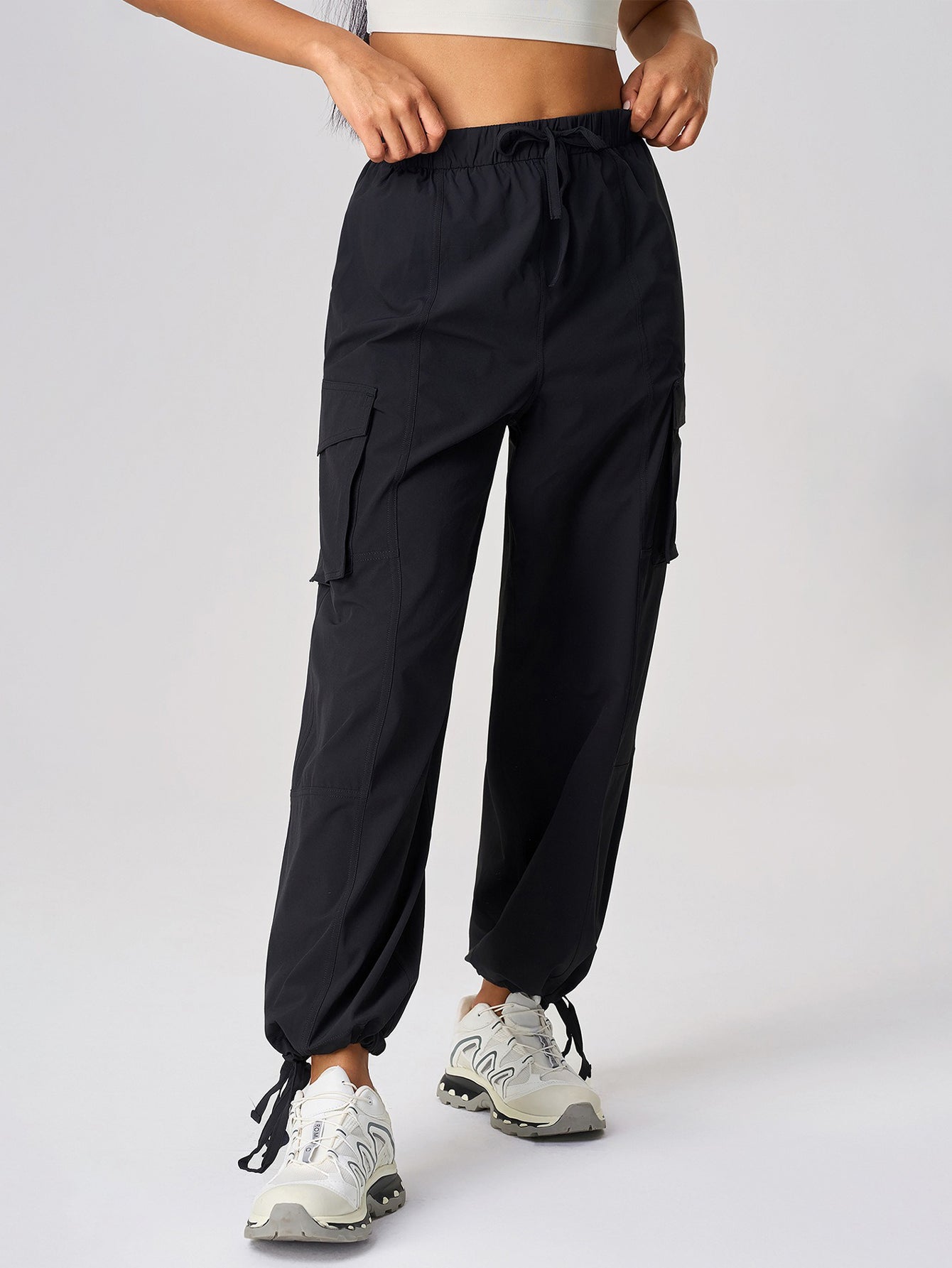 Drawstring Ankle Utility Joggers-Multicolor