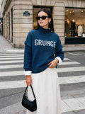 Graphic Mock Neck Layered Knit Sweater