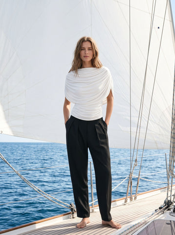 Elegant Draped Boat Neck T-Shirt
