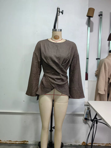 Elegant Draped Wrap Front Blouse