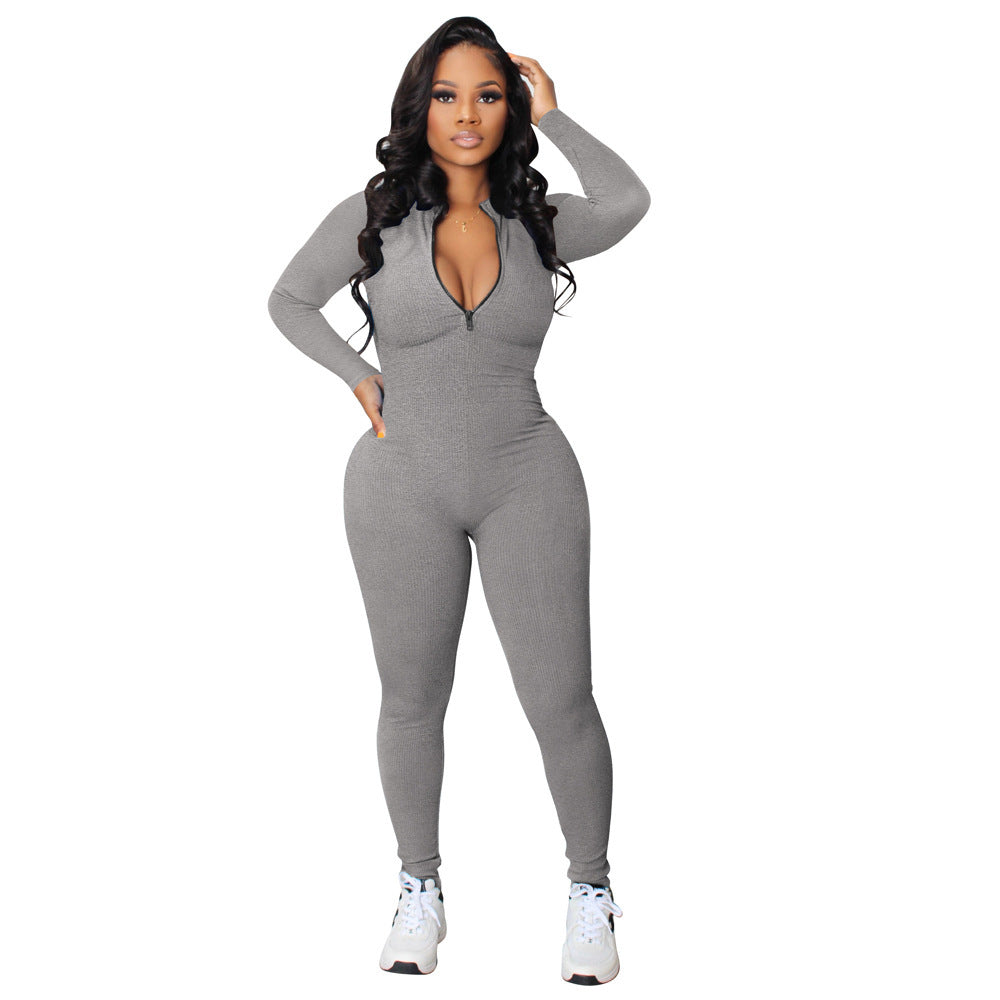 Slim Fit Zip Up Jumpsuit