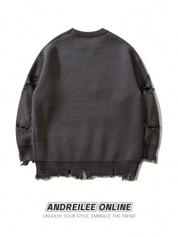 Distressed Oversized Graphic Knit Sweater