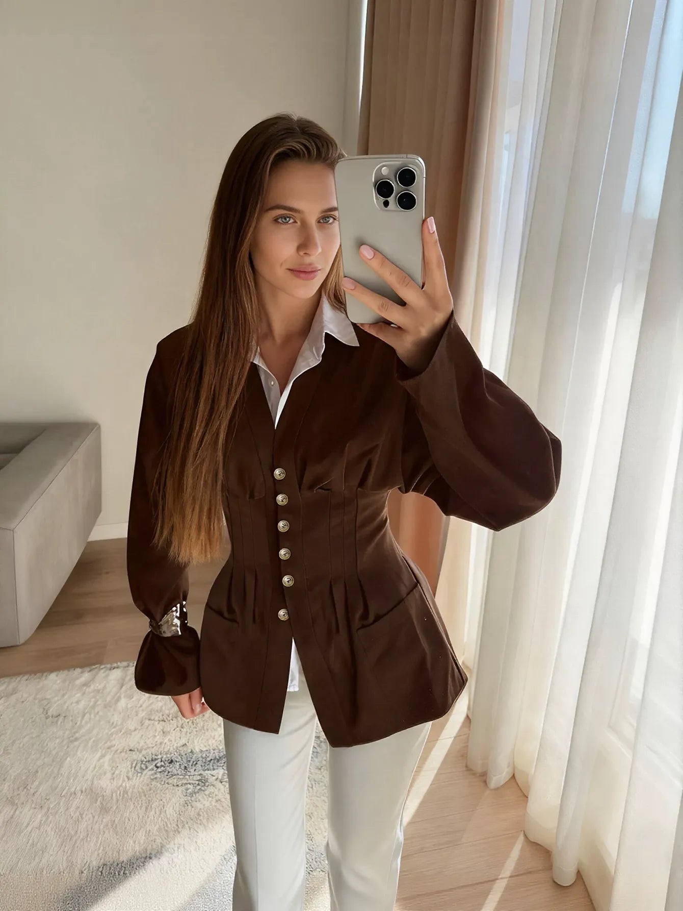 Corset Waist Button Down Jacket