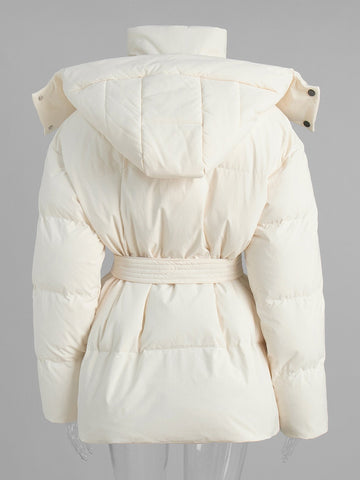 Belted Hooded Puffer Jacket Women