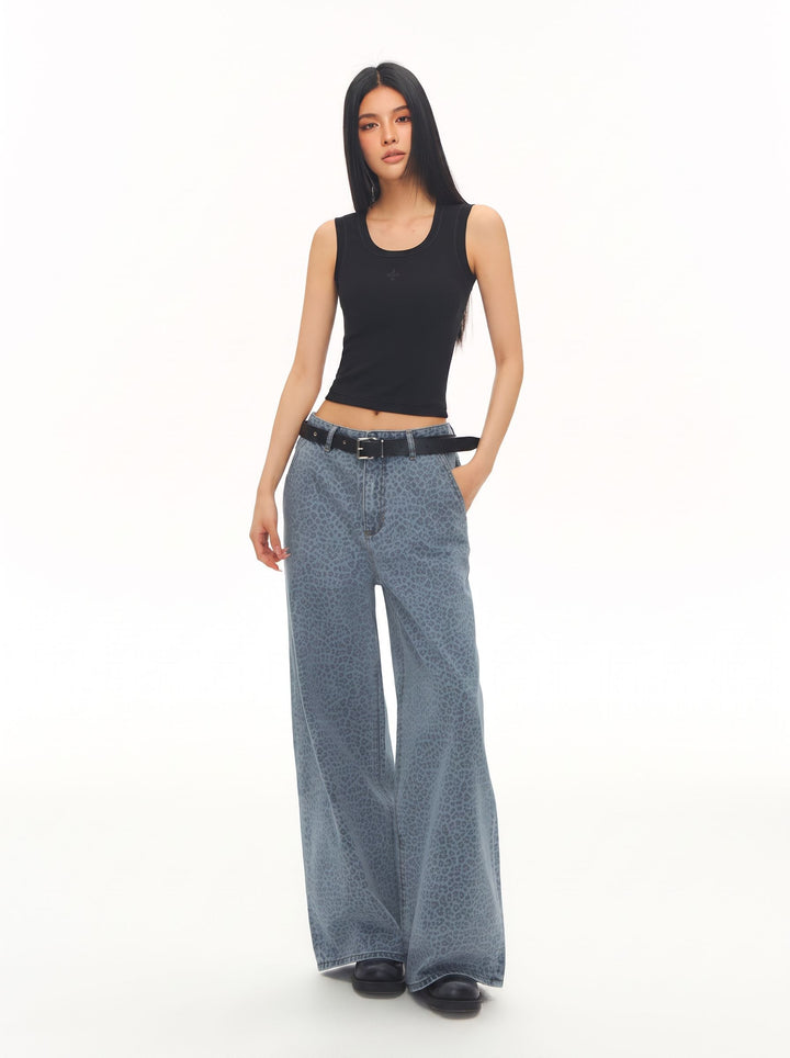 Leopard Print Wide Leg Jeans